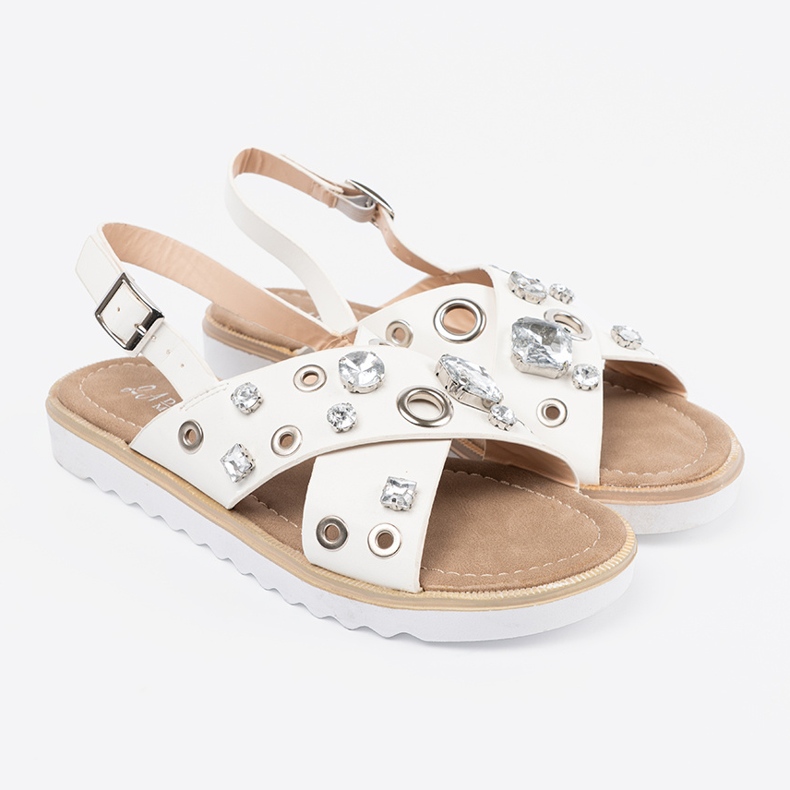 Shelvt Sandalias blancas con tachuelas decorativas blanco 1