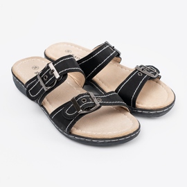 Shelvt Chanclas de mujeres negras con hebillas negro 3