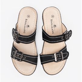 Shelvt Chanclas de mujeres negras con hebillas negro 4