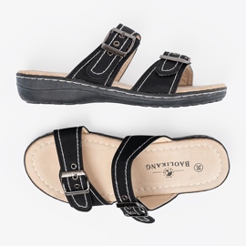 Shelvt Chanclas de mujeres negras con hebillas negro 5