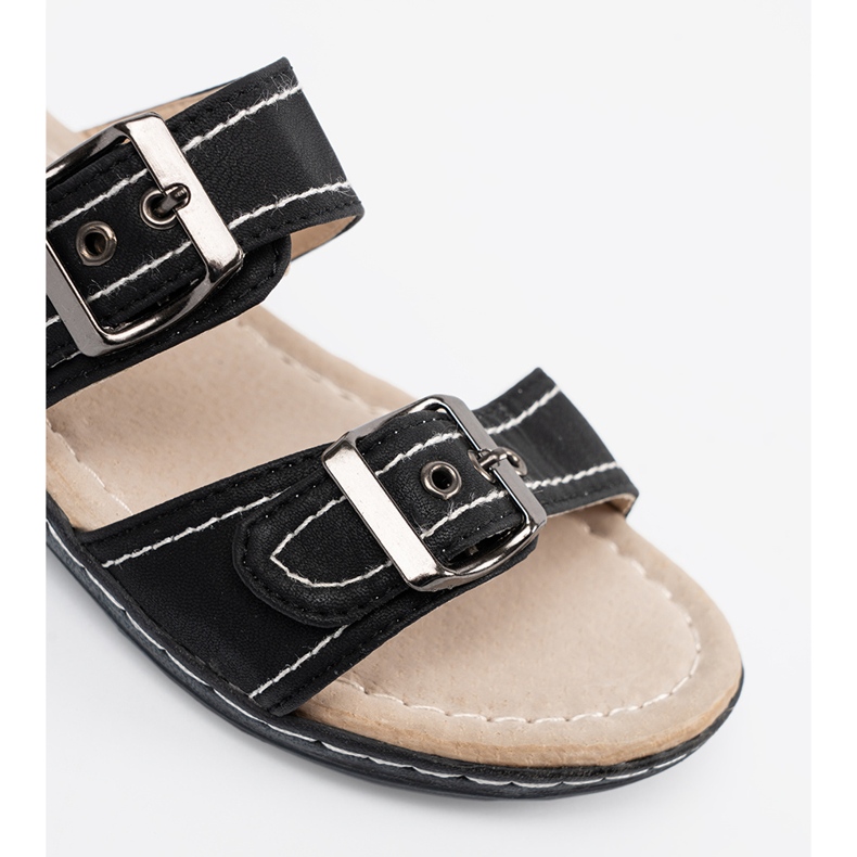 Shelvt Chanclas de mujeres negras con hebillas negro 1