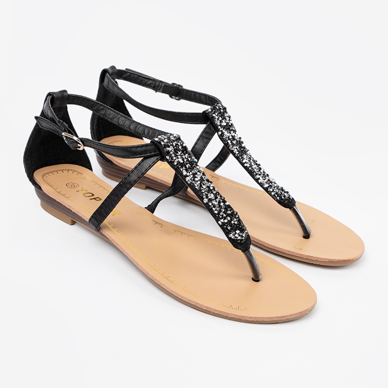 Sandalias negras de estilo negro plano 1
