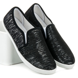 Zapatillas slip on con hilo plateado negro 1