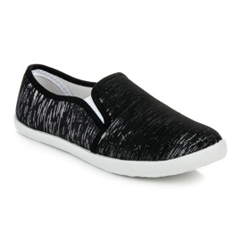Zapatillas slip on con hilo plateado negro 2