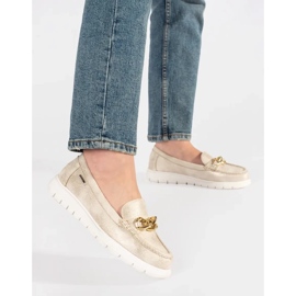 Goodin Mocasines dorados de gamuza con una cadena 2 Goodin Mocasines dorados de gamuza con una cadena 2