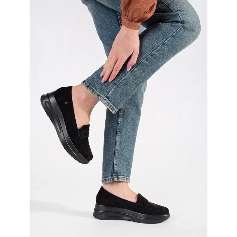 Goodin Mocasines de gamuza sobre una suela negra gruesa negro 2