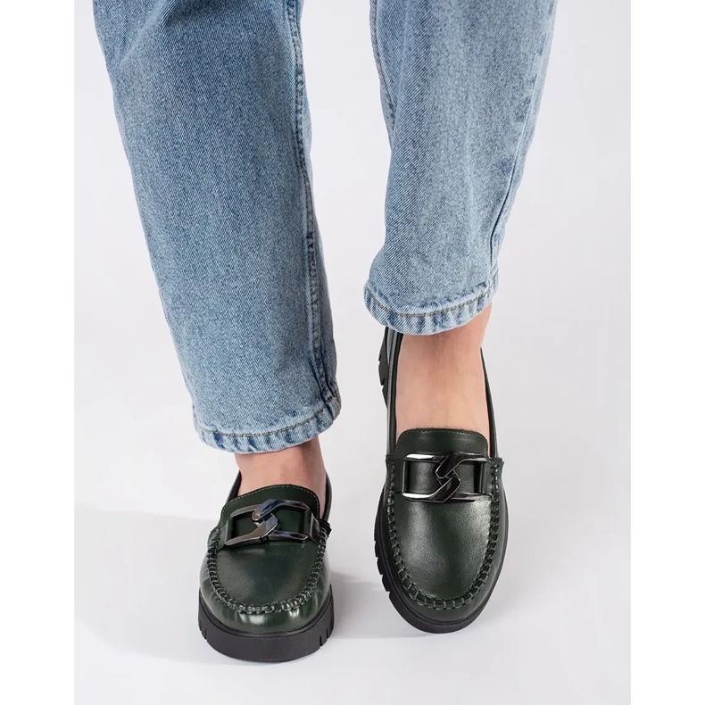 Sergio Leone Mocasines de color verde oscuro en la plataforma 2