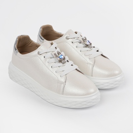 Zapatillas blancas y plateadas con alfileres de cuero Sergio Leone blanco 3