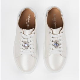 Zapatillas blancas y plateadas con alfileres de cuero Sergio Leone blanco 4
