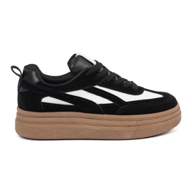 Zapatillas negras para mujeres con inserciones blancas. negro 1