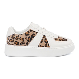 Zapatillas blancas con insertos de estampado de leopardo marrón 3