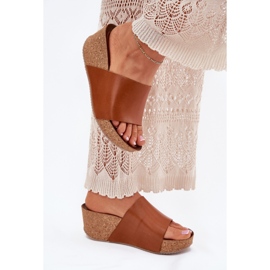 Zazoo 40291 zapatillas para mujeres de cuero en las cuñas marrones de corcho marrón 3