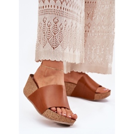 Zazoo 40291 zapatillas para mujeres de cuero en las cuñas marrones de corcho marrón 2