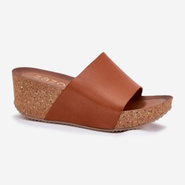 Zazoo 40291 zapatillas para mujeres de cuero en las cuñas marrones de corcho marrón 4