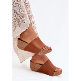Zazoo 40291 zapatillas para mujeres de cuero en las cuñas marrones de corcho marrón 5