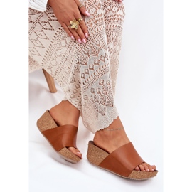 Zazoo 40291 zapatillas para mujeres de cuero en las cuñas marrones de corcho marrón 6