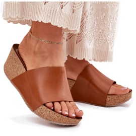 Zazoo 40291 zapatillas para mujeres de cuero en las cuñas marrones de corcho marrón 8