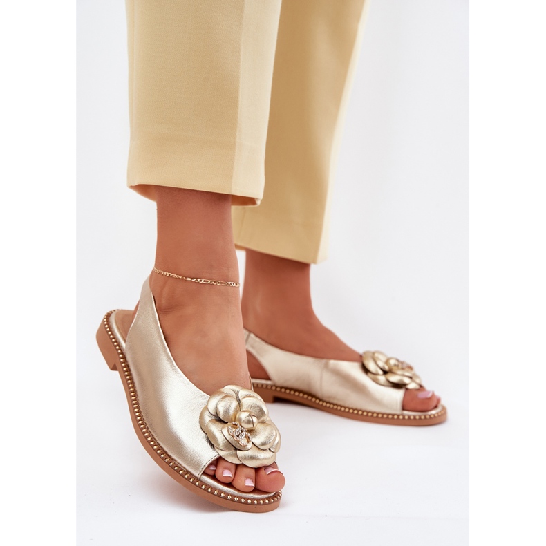 Sandalias planas de cuero con decoración chebello 4642 oro dorado 2