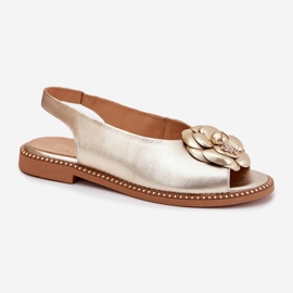 Sandalias planas de cuero con decoración chebello 4642 oro dorado 4