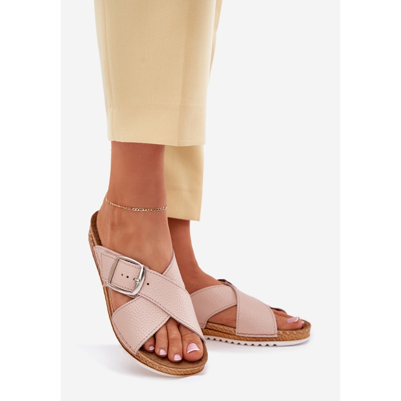 Zapatillas de cuero para mujeres con hebilla de hebilla inblu vo0004gu rosa 1