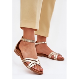 Sandalias de cuero para mujer plana Maciejka 07029-25 PLN dorado 2