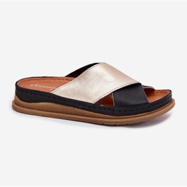 Flip de cuero para mujeres en la plataforma Maciejka L4986-25 de oro negro 4