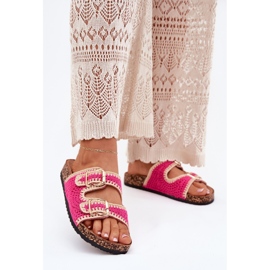 Crochet Flip Flip Flip con hebillas doradas Fucsia rosado 2