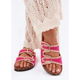 Crochet Flip Flip Flip con hebillas doradas Fucsia rosado 3