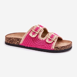 Crochet Flip Flip Flip con hebillas doradas Fucsia rosado 4