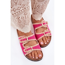 Crochet Flip Flip Flip con hebillas doradas Fucsia rosado 5