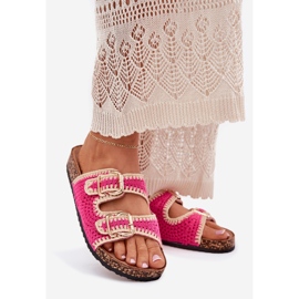 Crochet Flip Flip Flip con hebillas doradas Fucsia rosado 1