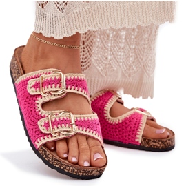 Crochet Flip Flip Flip con hebillas doradas Fucsia rosado 10