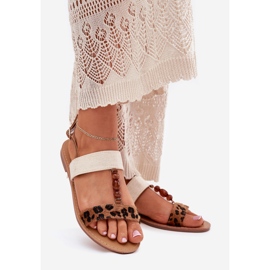 Sandalias de mujeres planas con cuentas de leopardo marrón estampado 1