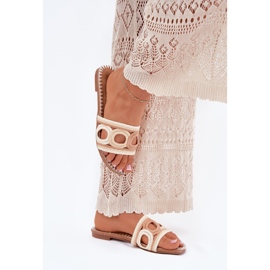 Crochet tacones planos de mujeres beige 6