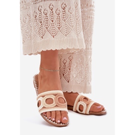 Crochet tacones planos de mujeres beige 2