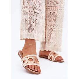 Crochet tacones planos de mujeres beige 3
