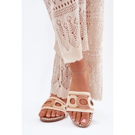 Crochet tacones planos de mujeres beige 5