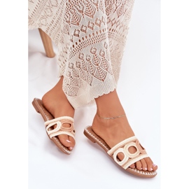 Crochet tacones planos de mujeres beige 9
