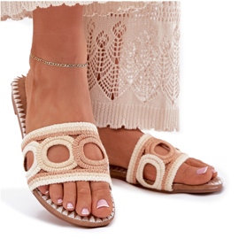 Crochet tacones planos de mujeres beige 11