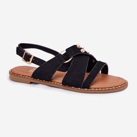 Sandalias de mujer de late plana con tachuelas doradas negras negro 4