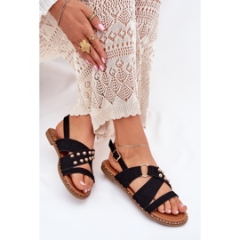 Sandalias de mujer de late plana con tachuelas doradas negras negro 6