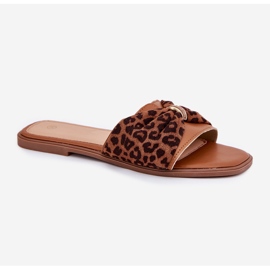 Chanclas de mujer plana con arco de camello marrón 4