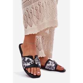 Chanclas de mujer plana con un arco negro 1 Chanclas de mujer plana con un arco negro 1