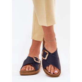 Chanclas de cuero para mujeres con inblu ed0003iu azul marino 3