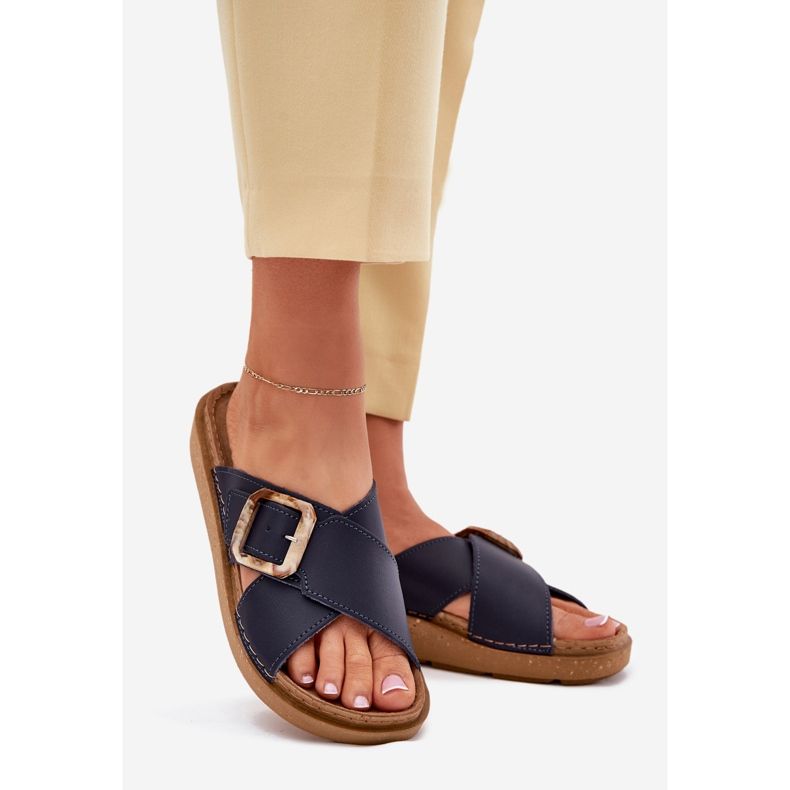 Chanclas de cuero para mujeres con inblu ed0003iu azul marino 1