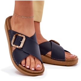 Chanclas de cuero para mujeres con inblu ed0003iu azul marino 7