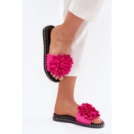 Chanclas para mujeres decoradas con flores de fucsia rosa 2