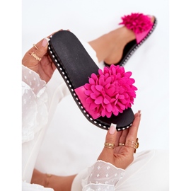 Chanclas para mujeres decoradas con flores de fucsia rosado 7