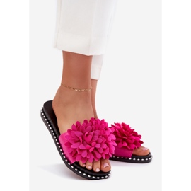 Chanclas para mujeres decoradas con flores de fucsia rosado 1