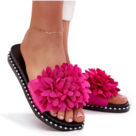 Chanclas para mujeres decoradas con flores de fucsia rosado 8